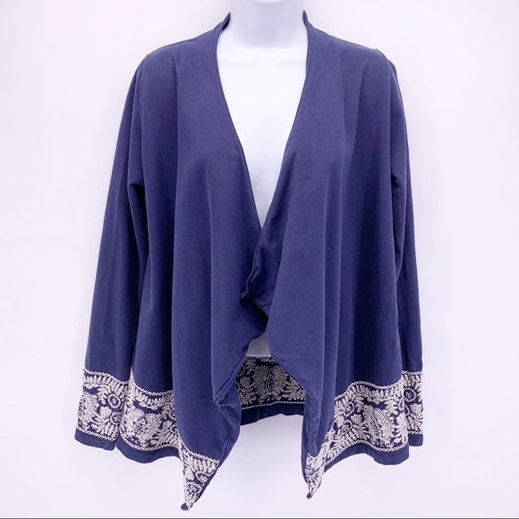 Lucky Lotus Blue Embroidered Cardigan Size XS - Picture 2 of 7
